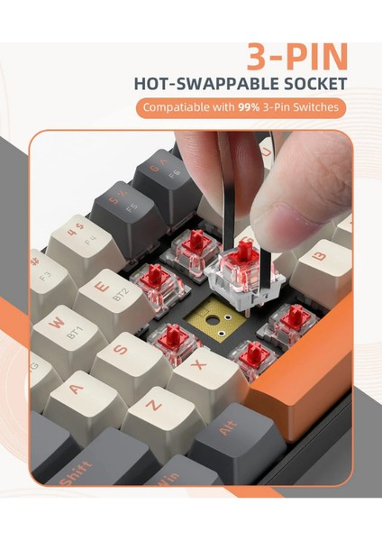 K68 Red Switch Kablosuz Bluetooth Mekanik Oyuncu Klavyesi Hotswapp Oyun Klavyesi