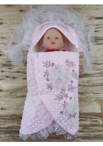 Yenidoğan Topçikli Gül Bahçesi Tül Örtülü Kız Erkek Bebek Klasik Kundak Bebek Battaniyesi Pembe