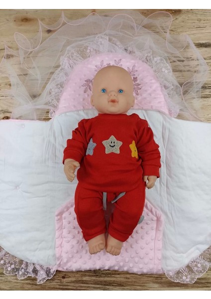 Yenidoğan Topçikli Gül Bahçesi Tül Örtülü Kız Erkek Bebek Klasik Kundak Bebek Battaniyesi Pembe