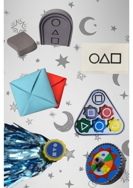 Quid Game Seti 6 Adet Oyun Jegi, Ddakji, Taş Fırlatma, Beş Taş, Topaç, Davet Kartı