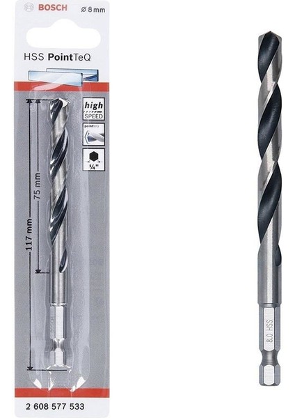 Bosch Pointteq Altıgen Şaftlı Hss Matkap Ucu 8 mm