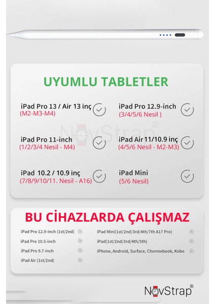 Apple iPad Air 4/5 Nesil 10.9 Inç ile Uyumlu Dokunmatik Tablet Kalemi DZ900 Gen3 Stylus Pencil Avuç Içi Reddi 2 Adet Yedek Uç