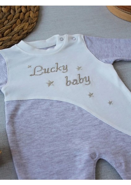 0-3 3-6 Ay Lucky Baby Nakışlı Es Çizgi Boy Şapkalı Erkek Bebek Tulumu Kahvemelanj fiyatları