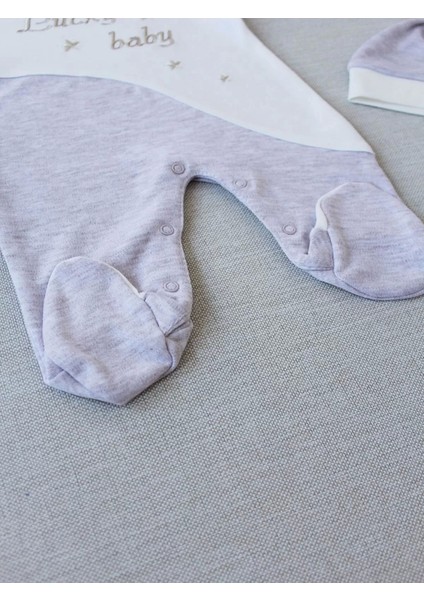 0-3 3-6 Ay Lucky Baby Nakışlı Es Çizgi Boy Şapkalı Erkek Bebek Tulumu Kahvemelanj modelleri