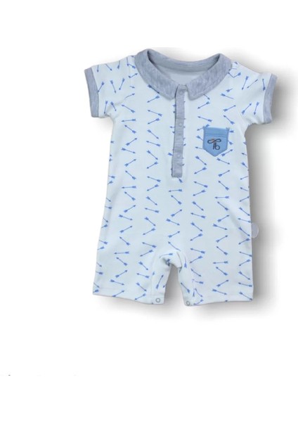 6-9 9-12 12-18 Ay Galaksi Baskılı Çıtçıtlı Kısa Kollu Erkek Bebek Tulumu Gri