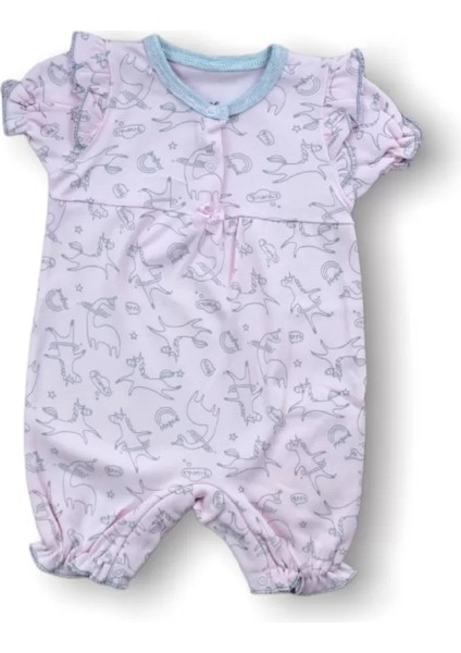 9-12 12-18 18-24 Ay Cemre Uçan Balon Baskılı Kısa Kollu Kız Bebek Tulumu Pembe