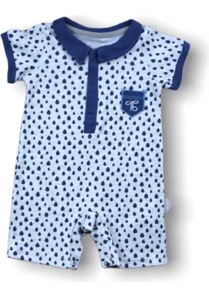 6-9 9-12 12-18 Ay Galaksi Baskılı Çıtçıtlı Kısa Kollu Erkek Bebek Tulumu Lacivert