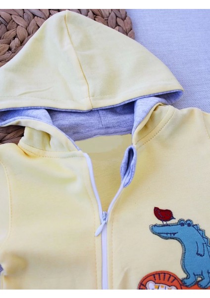 6-9 9-12 Ay Ef Çizgi Boy Fermuarlı Hayvanlar Alemi Nakışlı Kapşonlu Kız Erkek Bebek Tulumu Sarı fiyatları