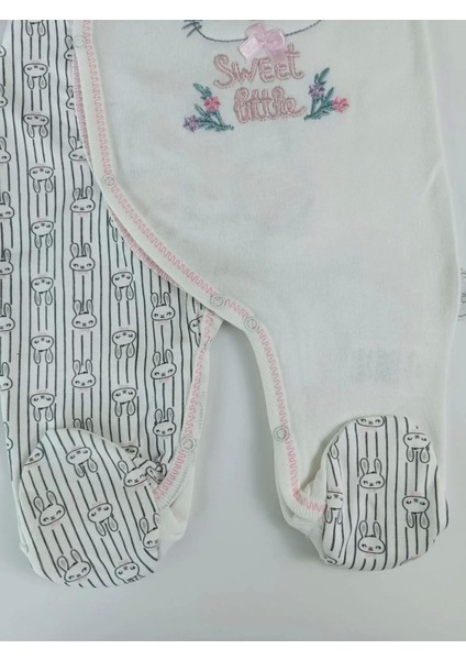 0-3 3-6 Ay Minik Tavşan Nakışlı Boydan Çıtçıt Kapamalı Kız Erkek Bebek Tulumu Ekru indirimleri