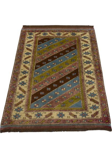 El Dokuma Benzersiz Kabartmalı Şal Model Kars Yörük Yün Halı 5878