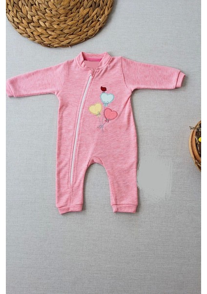 3-6 18-24 24-36 Ay Uçan Balonlar Nakışlı Ef Boy Fermuarlı Kız Bebek Tulumu Pembe fiyatları