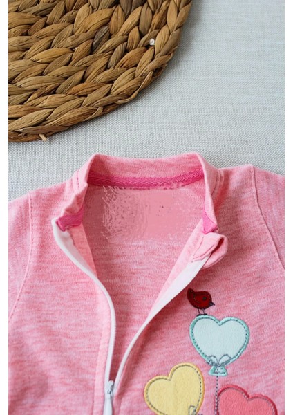 3-6 18-24 24-36 Ay Uçan Balonlar Nakışlı Ef Boy Fermuarlı Kız Bebek Tulumu Pembe modelleri