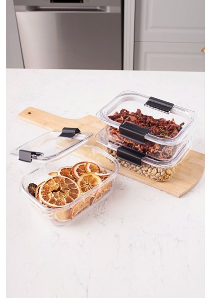 ORG-130 3'lü Kristal Hava Aldırmaz Saklama Kabı-Meyve & Sebze Saklama Kabı Seti 900ML*3