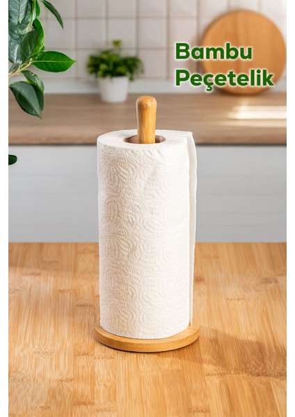 2534 Bambu Kağıt Havluluk Kare Dekoratif Peçetelik Rulo Kağıt Havlu Standı Ahşap Kağıt Havluluk