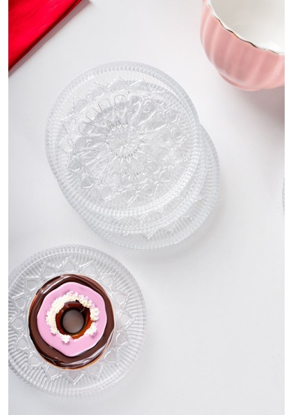 Elusia Desenli Dik Tabak - 6 Lı Cam Sunumluk Pasta Kurabiye Kek Ikram Servis Tabağı-12 cm fiyatları