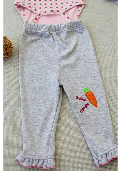 3-6 9-12 12-18 Ay Havuç Tavşan Nakışlı Bandanalı Uzun Kollu Zıbınlı 3lü Kız Bebek Tak Pembe modelleri