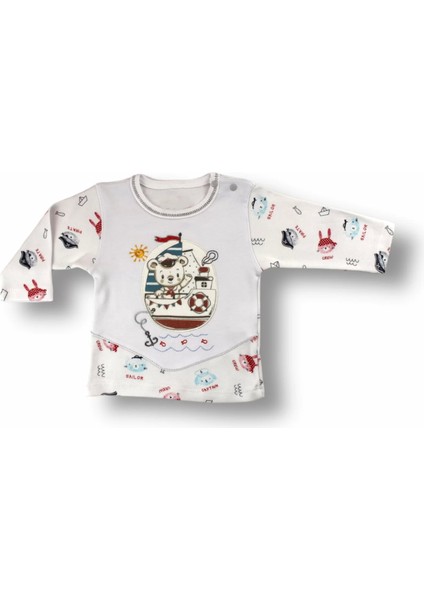 3-6 6-9 9-12 Ay Minik Korsan Nakışlı Şapkalı Uzun Kollu Sweatli 3lü Kız-Erkek Bebek Takımı Ekru fiyatları