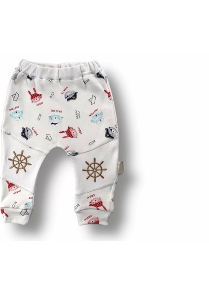 3-6 6-9 9-12 Ay Minik Korsan Nakışlı Şapkalı Uzun Kollu Sweatli 3lü Kız-Erkek Bebek Takımı Ekru modelleri