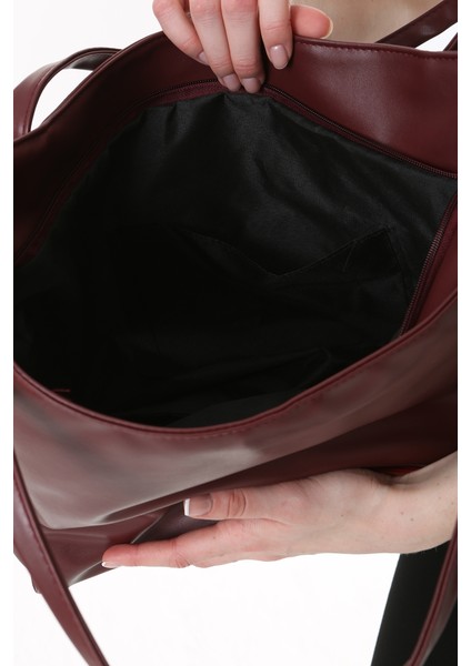 Bordo Soft Deri Fermuarlı Çanta
