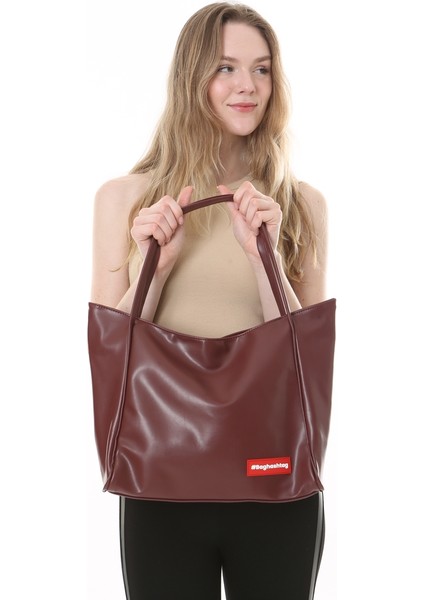 Bordo Soft Deri Fermuarlı Çanta