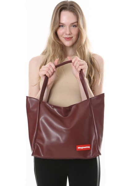Bordo Soft Deri Fermuarlı Çanta