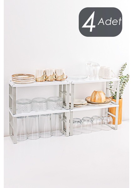 Org-02 4lü Raf Düzenleyici Dolap Içi Düzenleyici Raf Tabak Bardak Rafı Raf Yükseltici