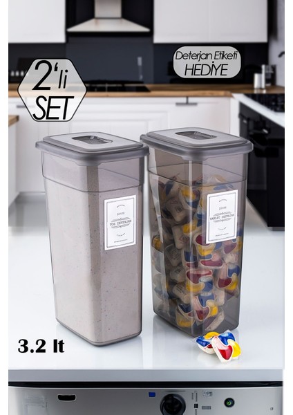 Diamond Etiketli 2 Li Çok Amaçlı Toz ve Tablet Deterjan Saklama Kutusu Kabı Seti 3,3 Litre