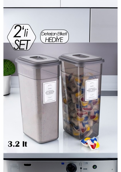Diamond Etiketli 2 Li Çok Amaçlı Toz ve Tablet Deterjan Saklama Kutusu Kabı Seti 3,3 Litre fiyatları