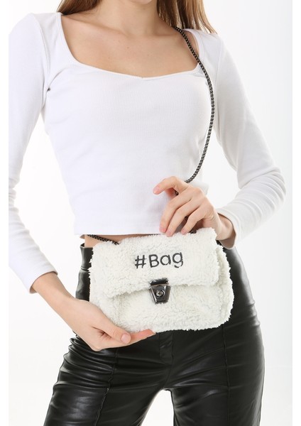 Beyaz Siyah Mini Peluş Çanta