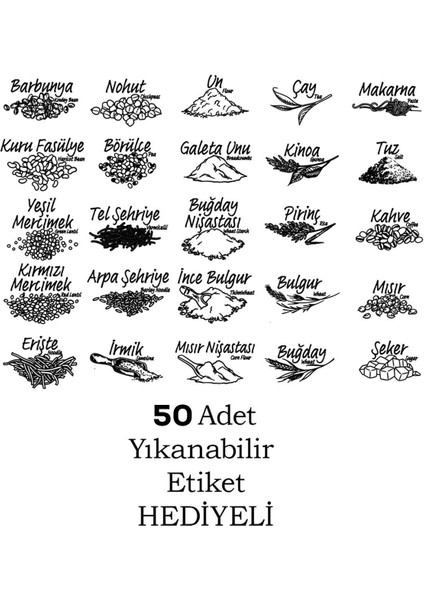 433-GR-6 18 Li Kare Etiketli Gıda Erzak Baharat Saklama Kabı Seti 6x(0.60+1.30+1.90) Lt Gri