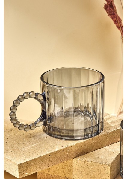 Ringo Line Color Füme 2'li 325 ml Cam Kupa Boncuklu Kulp Mug