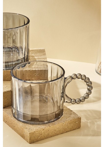 Ringo Line Color Füme 2'li 325 ml Cam Kupa Boncuklu Kulp Mug