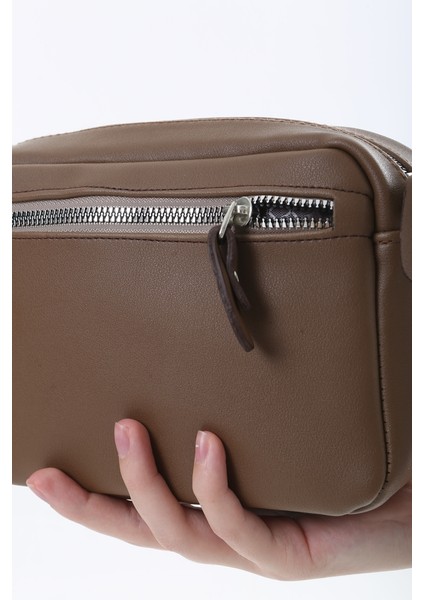 Kahverengi Minik Unisex 3 Gözlü Deri Çanta