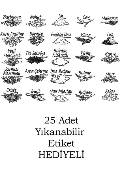 433-3 9 Lu Kare Etiketli Gıda Erzak Baharat Saklama Kabı Seti 3x(0.60+1.30+1.90) Lt Şeffaf