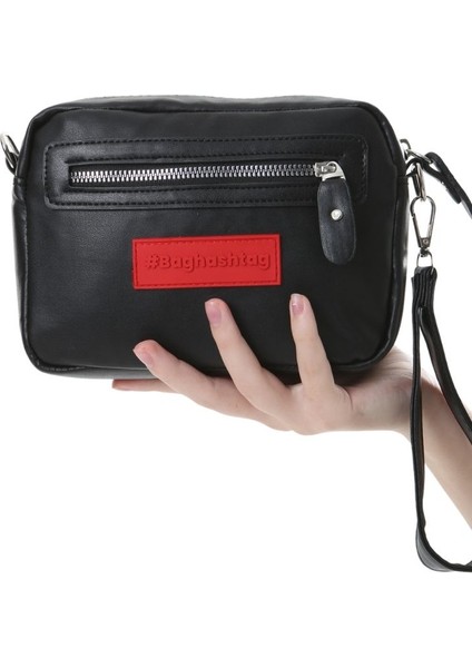 Siyah Minik Unisex 3 Gözlü Deri Çanta