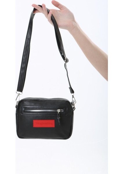 Siyah Minik Unisex 3 Gözlü Deri Çanta
