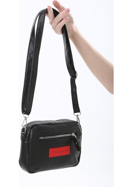 Siyah Minik Unisex 3 Gözlü Deri Çanta