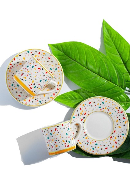 Colorful 6 Kişilik Porselen Kahve Fincan Takımı 100 ml