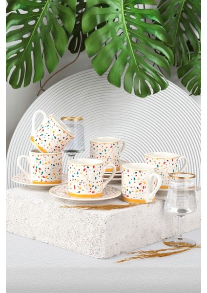 Colorful 6 Kişilik Porselen Kahve Fincan Takımı 100 ml