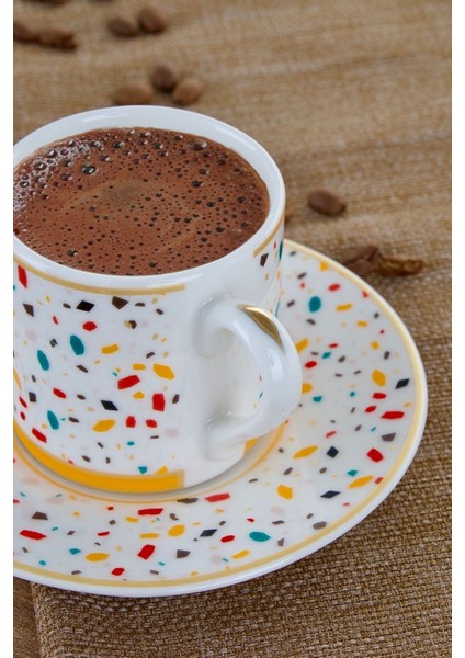 Colorful 6 Kişilik Porselen Kahve Fincan Takımı 100 ml