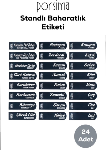 1041 Standlı 12 Li Kendinden Yapışkanlı Kaşıklı Kapaklı Baharatlık Takımı-Etiketli Baharatlık-Siyah indirimleri