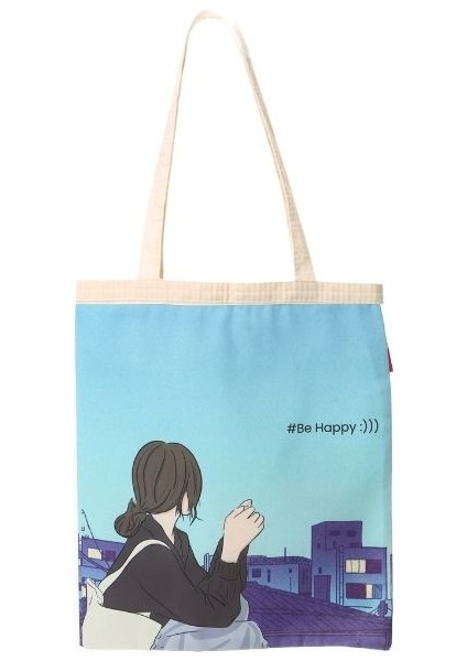 Anime Kız Be Happy Baskılı Bez Çanta