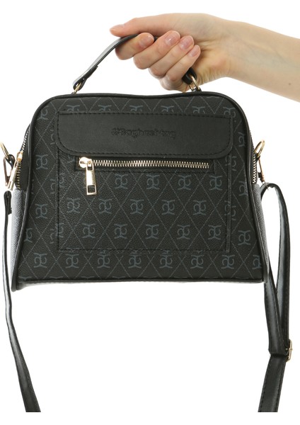 Siyah Desenli Business Style 3 Cepli Astarlı Deri Çanta