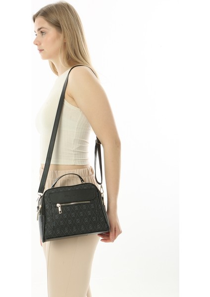 Siyah Desenli Business Style 3 Cepli Astarlı Deri Çanta