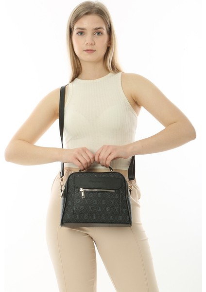 Siyah Desenli Business Style 3 Cepli Astarlı Deri Çanta