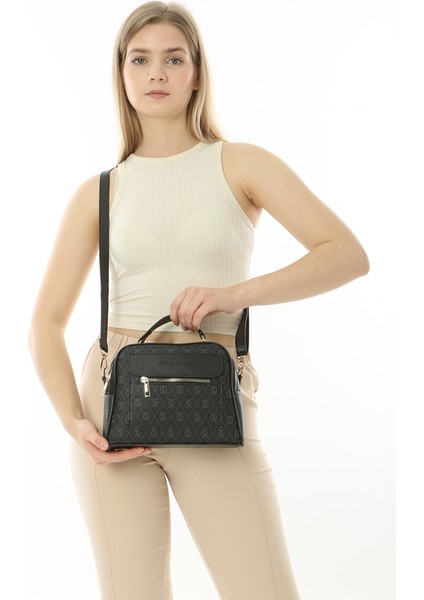 Siyah Desenli Business Style 3 Cepli Astarlı Deri Çanta