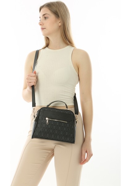 Siyah Desenli Business Style 3 Cepli Astarlı Deri Çanta