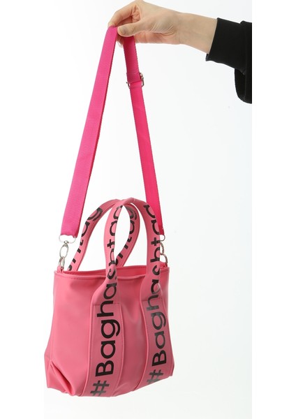 Pembe Mini Su Geçirmez Kulp Yazılı Tote Çanta