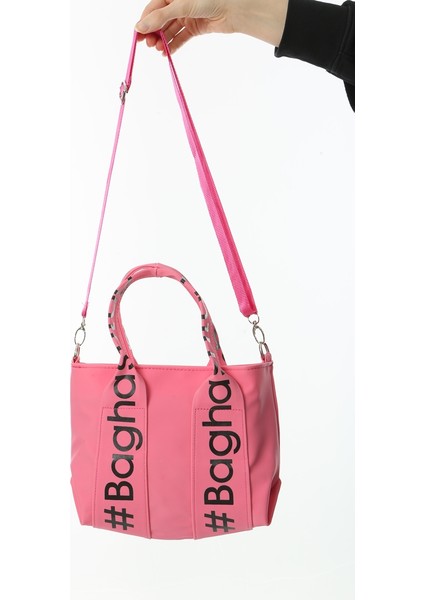 Pembe Mini Su Geçirmez Kulp Yazılı Tote Çanta
