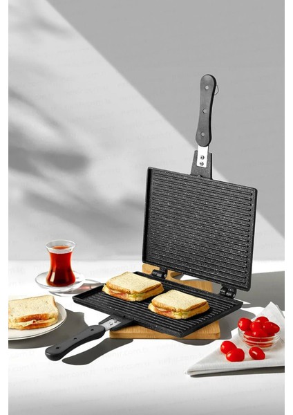 Lüks Granit Kaplama Alüminyum Döküm Tost Tavası - Yanmaz Yapışmaz - 24,5 x 19 cm